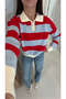 Toperk Red Vanilla Striped Polo Neck Knitwear