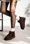 Mayge Brown Suede Fur Lined Thick Sole Ankle Boots - 2