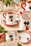 2-Person Porcelain Cat Patterned Red Gilded Coffee Cup Set 90ml - 2