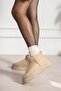 Mayge Beige Suede Fur Lined Thick Sole Ankle Boots - 3