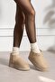 Mayge Beige Suede Fur Lined Thick Sole Ankle Boots - 2