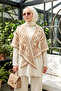 Women's Zebra Patterned Cashmere Textured Triangle Shawl 1309 Camel - 3
