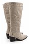 Statice Women's Suede Beige Embossed Embroidered Pointed Toe Thick Heeled Below the Knee Cowboy Boots 6.5 cm Heel - 6