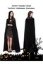 170cm All Black Velvet Hooded Cloak for Adults, Death Reaper Wizard Role Playing Cloak, Ghost Festival Personalized Horror Dress Up Prop Cloak, Halloween Ball Party Cosplay Costume for Men and Women - 2