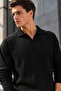 Men's Steel Knitted Knitwear Top and Bottom Set – Polo Collar Long Sleeve Sweater and Relaxed Fit Wide Leg Knit Pants - 4