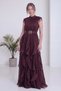 Women's Evening Dress Halter Neckline Ruffle Detail Belted Brown, Navy Blue, Burgundy