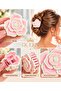 Imported Luxury Brand 3D Camellia Rose Flowered Strong Bone Clasp Buckle Pink Cream 6cm Large Size - 2