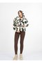 Women's Winter Green Hooded Patterned Plush Fleece Jacket with Zipper Pockets Unlined 4040 - 6