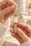 Minery Women's Wristwatch Gold Color Geometric Case Stone Detail Cream Dial Thick Chain Steel Bracelet Stylish Elegant Luxury Design Analog Watch - 5