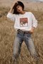 Women's Oversize Sweatshirt Western Rush Printed White – Crew Neck, 3 Thread Raster Fleece - 4