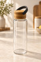 420 ml Glass Water Bottle with Bamboo Acacia Lid - Glass Transparent Water Bottle with Bamboo Lid