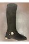 Genuine Leather Suede Stone Buckle Zippered Short Block Heeled Square Toe Women's Boots - 2