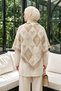 Women's Ribbon Bow Pattern Cashmere Textured Diamond Triangle Shawl 1319 Beige - 4