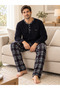 Men's Plaid Detailed Buttoned Long Sleeve Fleece Pajama Set