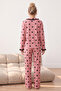 Pink Heart Patterned Wrinkled Buttoned Ruffle Pajama Set 26223941-6 - 3