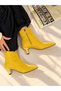 Vienna Yellow Suede Pointed Toe 5 cm Thin Heel Women's Boots Botti̇e - 4