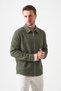 Men's Pine Green Velvet Coat with Zipper and Internal Garnish, Flat Pockets on the Sides - 3