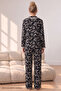 Black Patterned Wrinkled Buttoned Ruffle Pajama Set 26223941-12 - 3