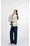 Women's Winter Navy Blue Polka Dot Plush Fleece Jacket with Stand Collar, Snap Closure, Pockets, Ecru Red Patterned Jacket 4099 - 2