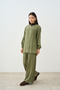 Women's Grass Green Detailed Zippered Adjustable Waist Tencel Suit Khaki Green - 4