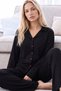 Black Patterned Thermal Fabric Ultra Soft Soft Buttoned Knitted Pajama Set26226129