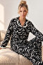 Black Patterned Wrinkled Buttoned Ruffle Pajama Set 26223941-12