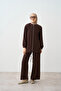 Women's Grass Green Detailed Zippered Adjustable Waist Tencel Suit Brown