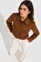 Women's Brown Suede Patch Pocket Slim Shirt Collar Jacket - 3
