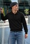 Men's Polo Collar Long Sleeve Black Knit Sweater - 4
