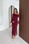 Women's Burgundy Lace One-Shoulder Gold Buckle Draped Midi Dress Nbk5038 - 3