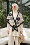 Women's Ribbon Bow Pattern Cashmere Textured Diamond Triangle Shawl 1319 Black