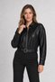 Women's Black Belt Detailed Crop Oversize Leather Jacket - 4