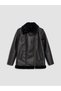 Lcw Modest Black Fur Collar Women's Leather Look Coat with Nevavm Difference - 5