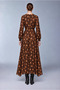 Floral Patterned Long Dress with Ruffle Detail Brown 0623 - 4