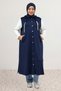 64005 Large Size Buttoned Hooded Modal Vest - Navy Blue