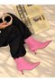 Vienna Pink Suede Pointed Toe 5 cm Thin Heel Women's Boots Botti̇e - 3