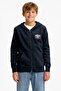 Boy's Navy Blue Zippered Hooded Sweatshirt Printed Pocket Casual Top 12299632