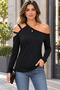 Asymmetrical Elegance – Women's Double Strap Detailed Off-The-Shoulder Long Sleeve Black Viscose Blouse
