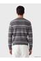 Ozmarka New Season Anthracite Crew Neck Striped Men's Knitwear Sweater - 3