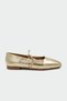 Fross Lacing Detailed Gold Metallic Leather Women's Flat Ballerinas