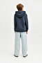 Boy's Navy Blue Hooded Sweatshirt Printed Kangaroo Pocket Casual Top 12298237 - 4