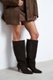 Kontes Bitter Brown Genuine Leather Pointed Toe Women's Heeled Boots