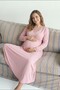 Mirela V-Neck Shoulder and Sleeve End Lace Detailed Bamboo Fabric Maternity and Postpartum Nightgown - 2