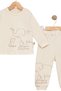 Baby Girl and Boy Cute Embossed Elephant Patterned Ecru Pajama Set - 3