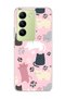 Vivo V30 Lite 4g Compatible Cat and Paw Pink Printed Transparent Phone Case