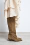 Ravena Rome Beige Suede Leather Pointed Toe Short Heeled Women's Boots - 8