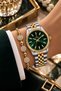 Round Case Gold Silver Green Women's Wristwatch - 3Atm Water Resistant Steel Band Japanese Movement Gift Special Box Ghmb3022C5