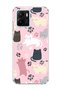 Vivo Y15S Compatible Cat and Paw Pink Printed Transparent Phone Case