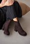 Povin Thick and High Heel Women's Boots - Brown Suede - 2