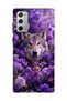 Samsung Galaxy Note 20 Compatible Wolf and Purple Flower Printed Transparent Phone Case